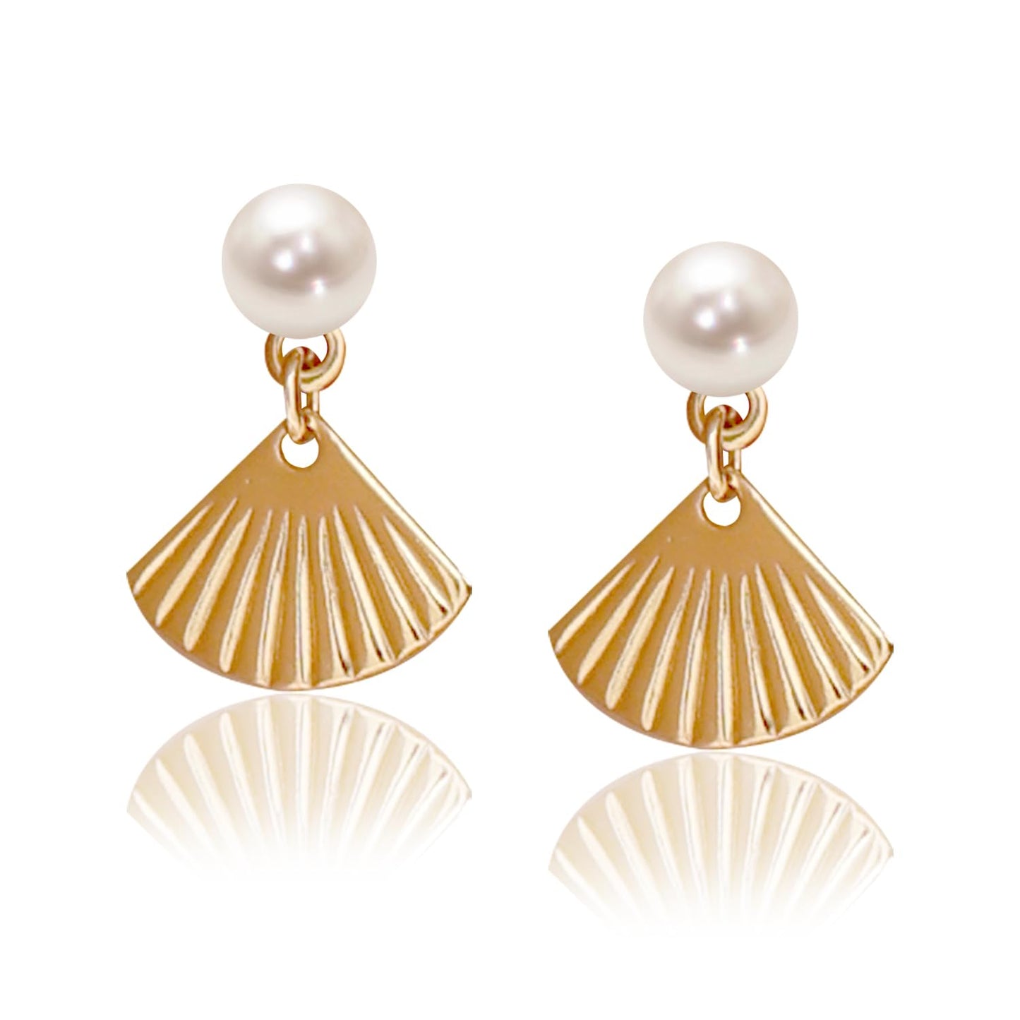 LeCalla 925 Sterling Silver Freshwater Pearl Stud Earrings for Women | 14K Gold-Plated Shell Pearl Earring 18 MM