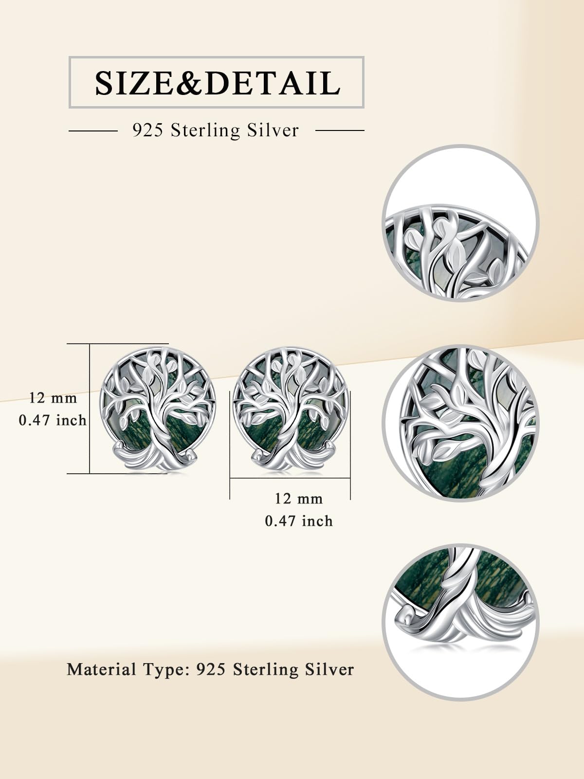 WINNICACA Tree of Life Stud Earrings Sterling Silver Moss Agate Stud Earrings Tree Jewelry Gifts for Women Mom Birthday Mothers Day Gifts for Grandma Wife Her
