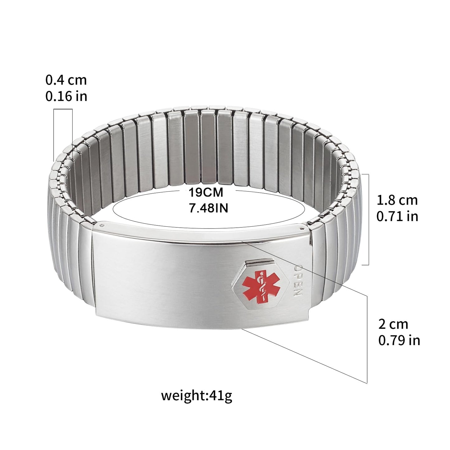 EnerMagiX Medical Alert Id Bracelet for Men Women, Silver Stainless Steel Elastic Medical ID Bracelet for Diabetes, Allergies, Epilepsy, Penicillin, Writeable Cards