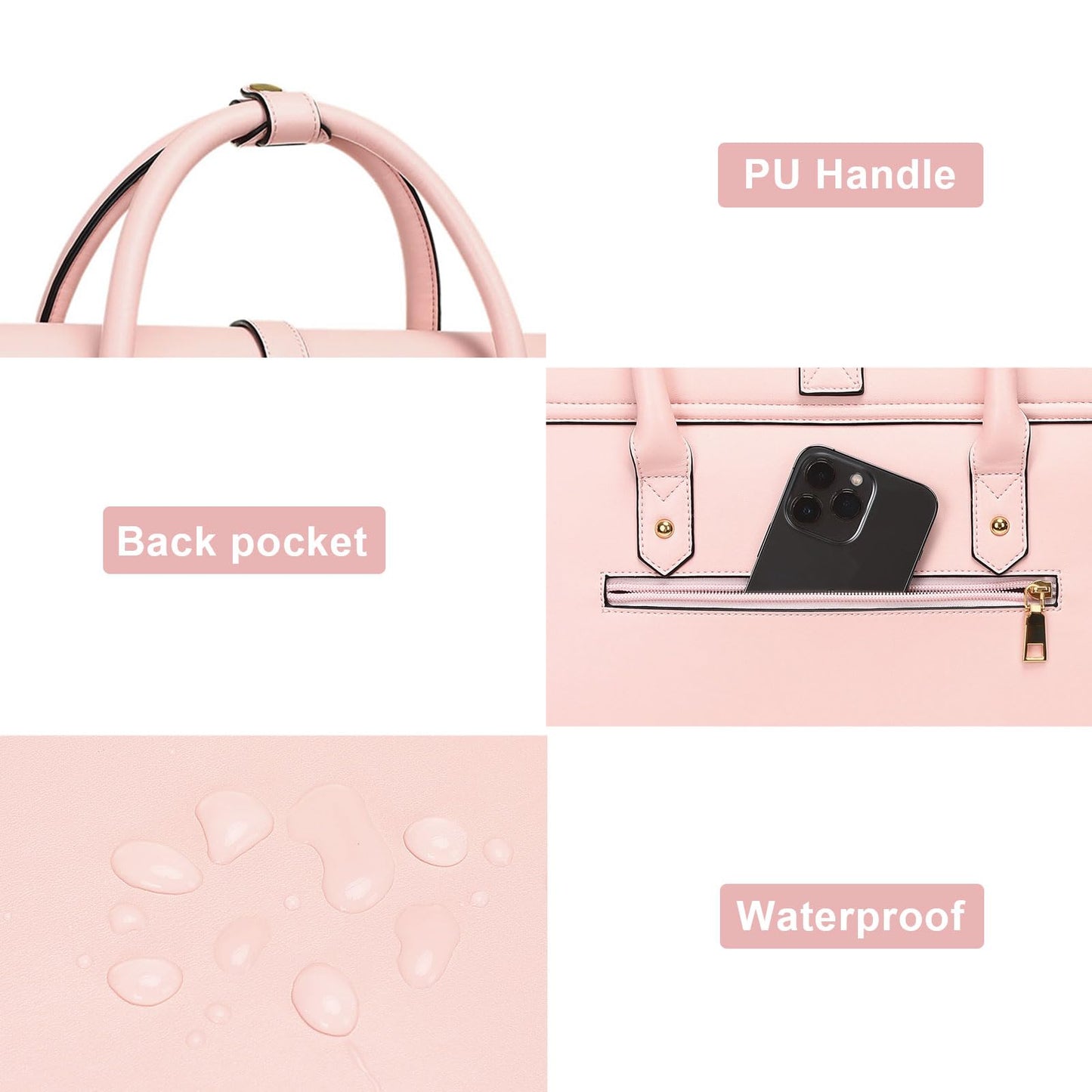 MOSISO Laptop Bag for Women, 15-15.6 inch PU Leather Laptop Shoulder Bags Convertible Backpack, 16 inch Messenger Bags Casual Handbag Work Briefcase Travel Computer Bag with Bowknot, Pink