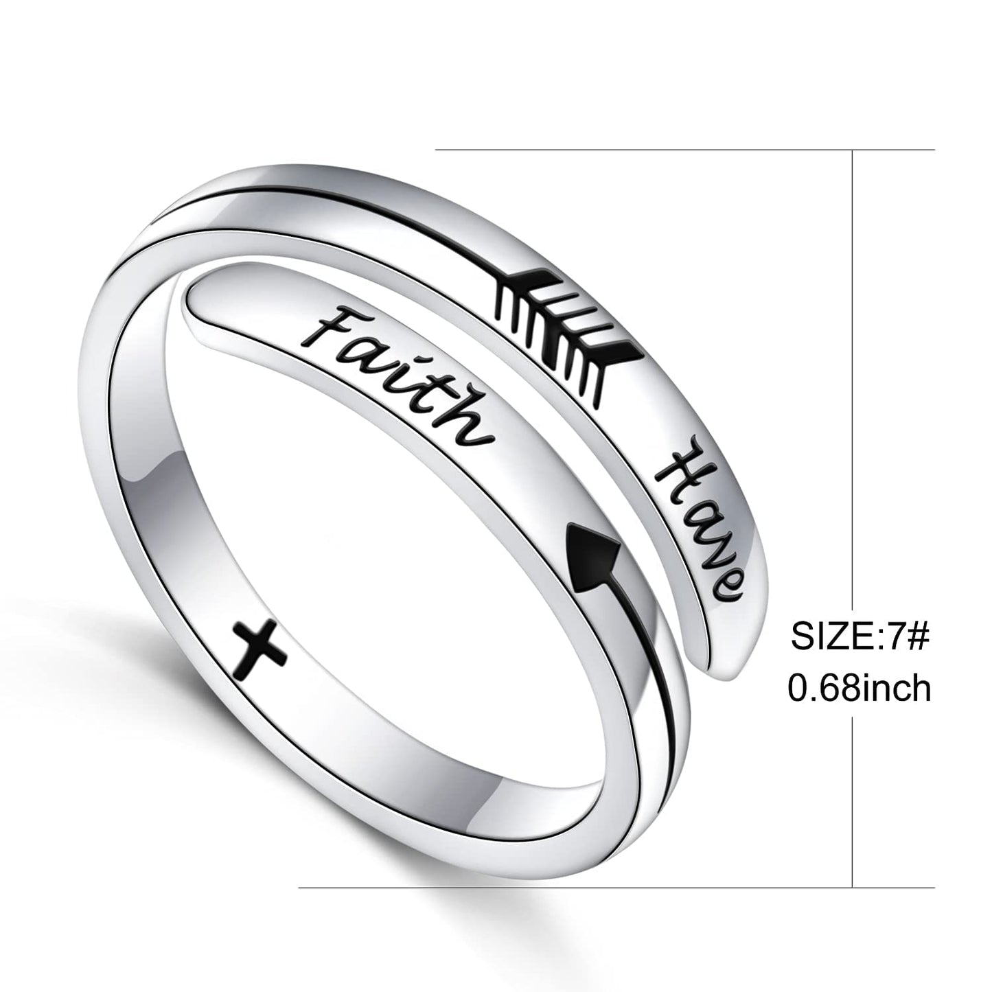 Ladytree Inspirational Ring S925 Sterling Silver Spiral Wrap Twist Band Engraving Size Adjustable Encouragement Jewelry for Women(Have Faith)