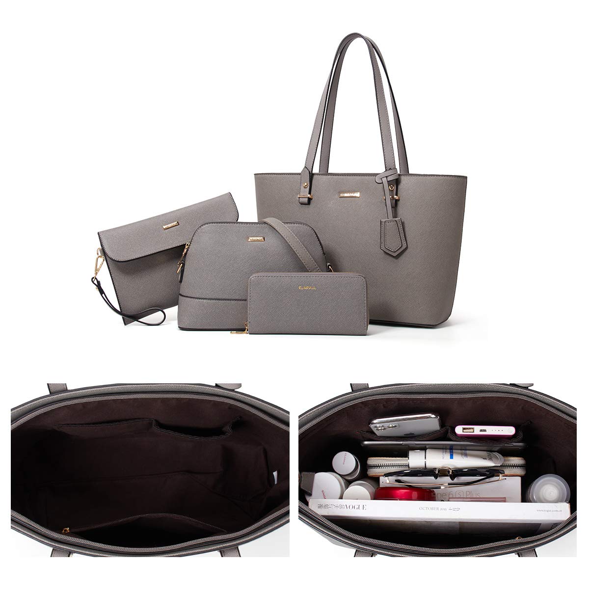 Women Fashion Synthetic Leather Handbags Tote Bag Shoulder Bag Top Handle Satchel Purse Set 4pcs