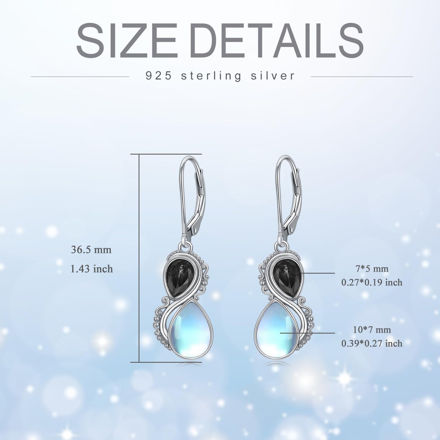 Moonstone Earrings 925 Sterling Silver Vintage Dangle Drop Leverback Earrings with Black Stone Jewelry Gifts for Women