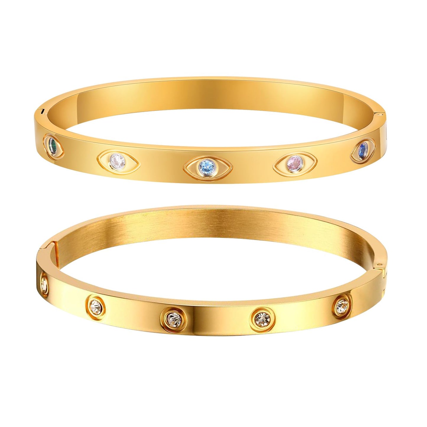 MPRAINBOW Gold Bracelets for Women, 2Pcs 18K Gold Plated Cubic Zirconia Bangle Crystal Friendship Bracelet Jewelry,Wedding Party Christmas Birthday Gifts for Girlfriend Sister Daughter