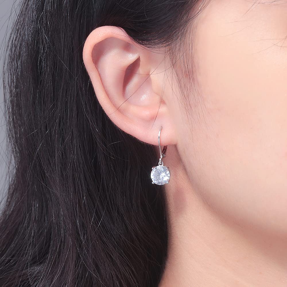 CiNily Leverback Dangle Earrings Created White Crystal Drop Earrings White Gold Plated Jewelry for Women 8 mm