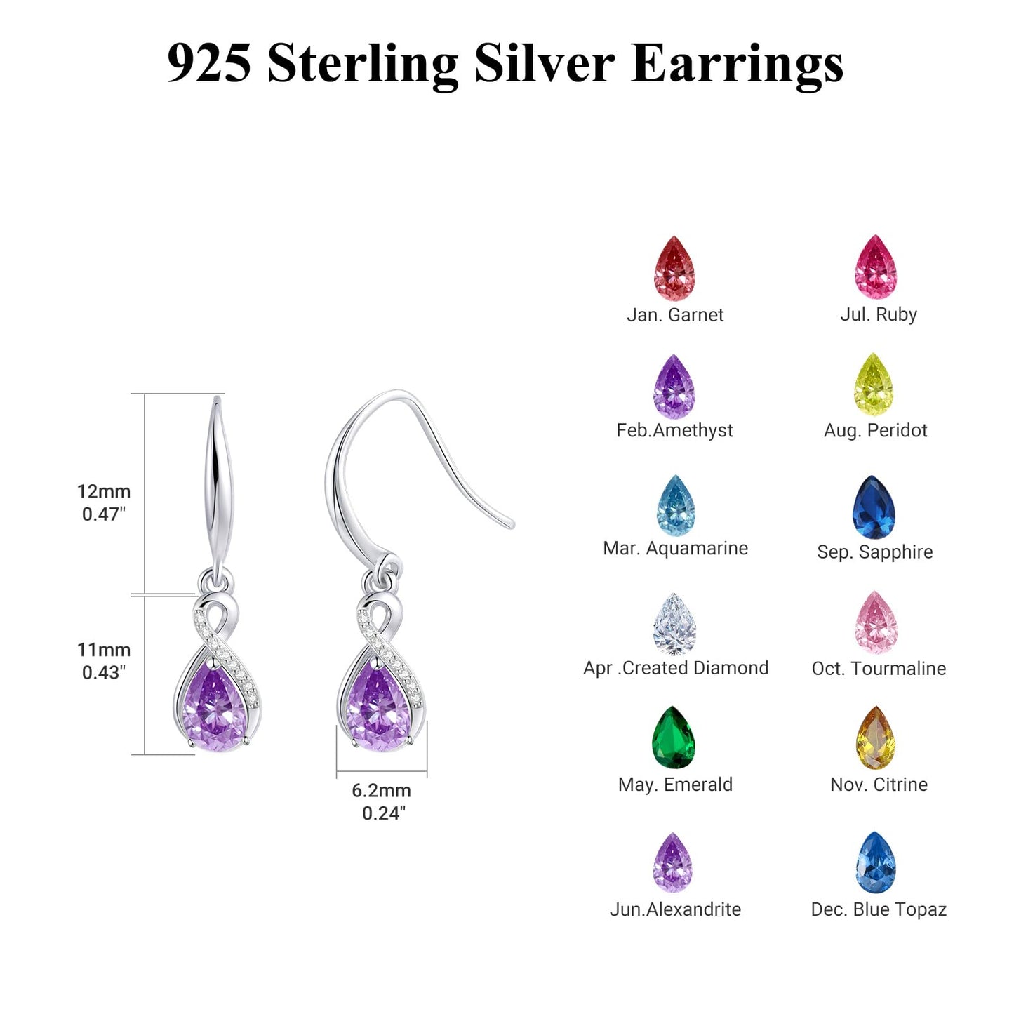 Infinity Birthstone Earrings 18K White Gold Plated 925 Sterling Silver Teardrop Infinity Drop Dangle Earrings June Birthstone Jewelry Birthday Gifts for Women Her Mother Wife