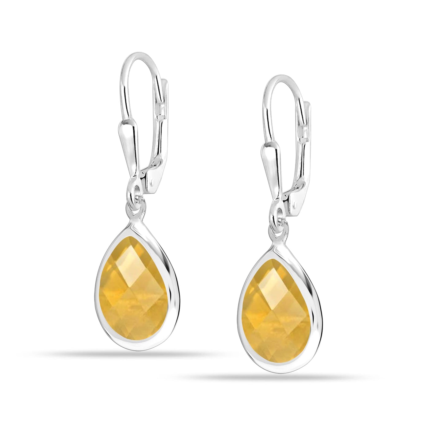 LeCalla 925 Sterling Silver Bezel-Set Leverback Earrings | Citrine Gemstone Drop Earrings for Women 32MM