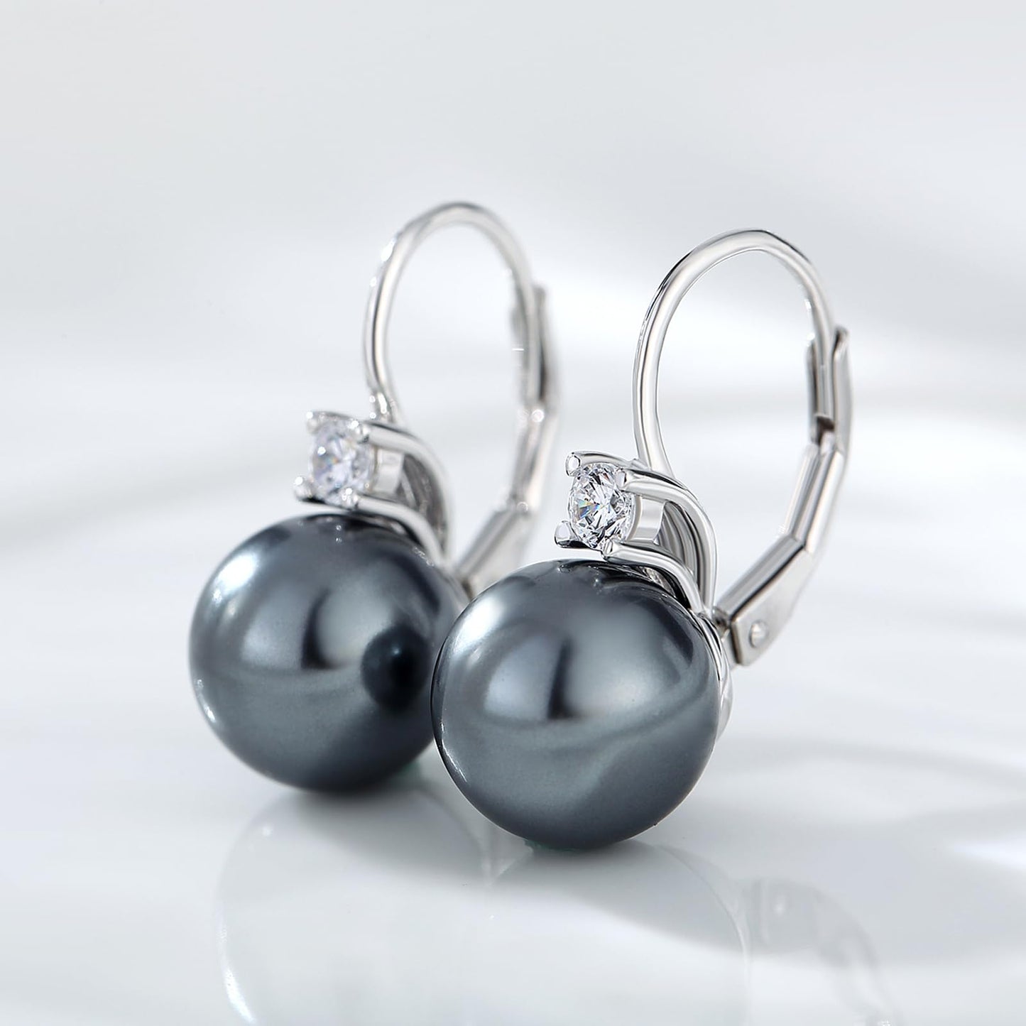Jiahanzb Gray Pearl Leverback Earrings for Women 10mm 925 Sterling Silver Dangle Earrings for Women