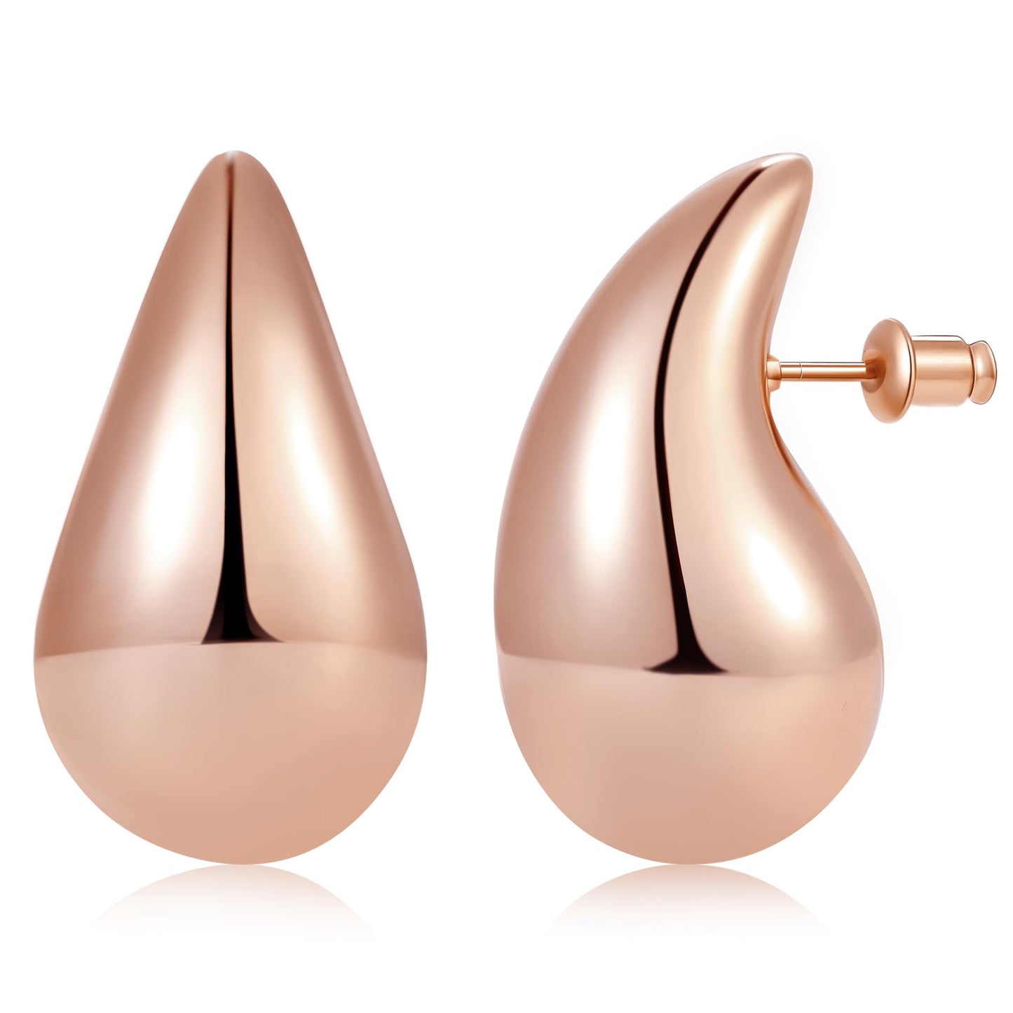 Gacimy 14K Rose Gold Plated Teardrop Earrings Dupes for Women, Chunky Drop Earrings for Women with 925 Sterling Silver Post, 1.2Inches Rosegold