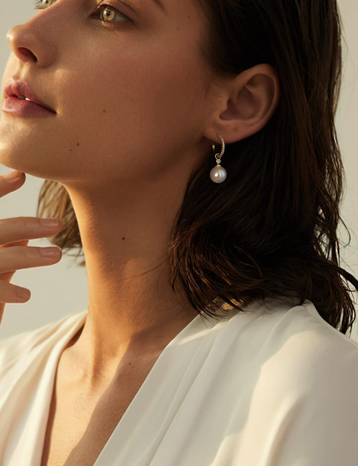 KZZENKI 14k Gold Pearl Earrings for Women, Sterling Silver Post Bridal Pearl Earrings Drop Dangle Earrings Cubic Zirconia Open Hoop earrings Jewelry Trendy