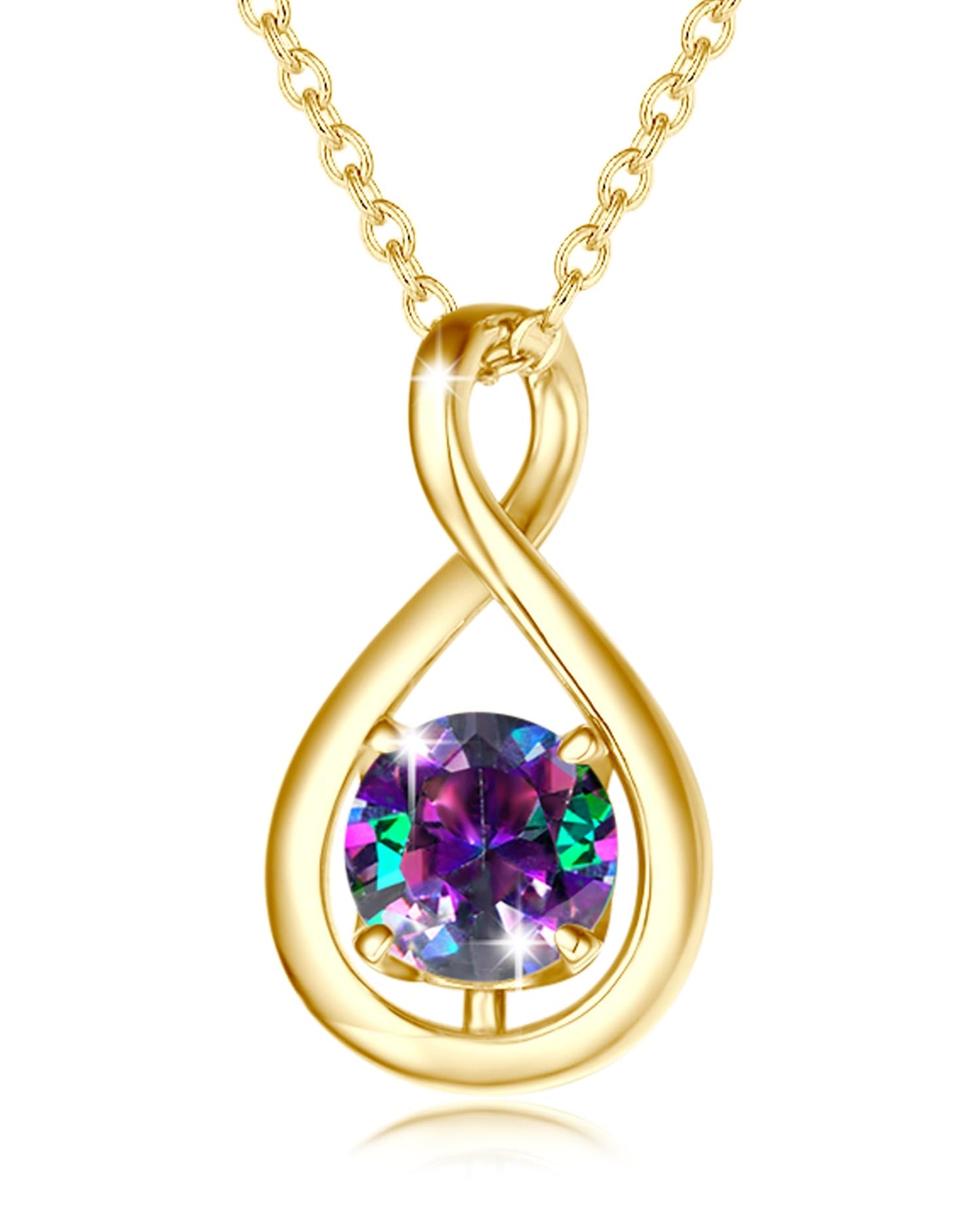 FANCIME Alexandrite Necklaces June Birthstone Necklace for Women, Yellow Gold Plated Sterling Silver Infinity Pendant Fine Jewelry Birthday Mothers Day Gifts for Mom Her