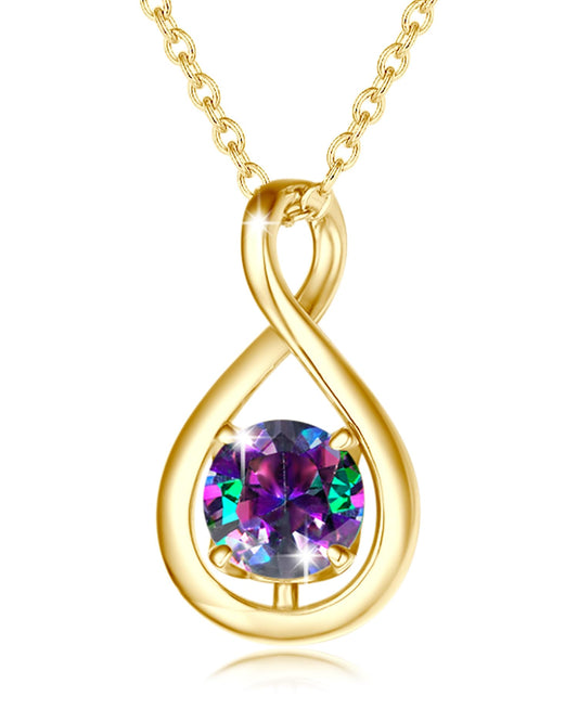 FANCIME Alexandrite Necklaces June Birthstone Necklace for Women, Yellow Gold Plated Sterling Silver Infinity Pendant Fine Jewelry Birthday Mothers Day Gifts for Mom Her