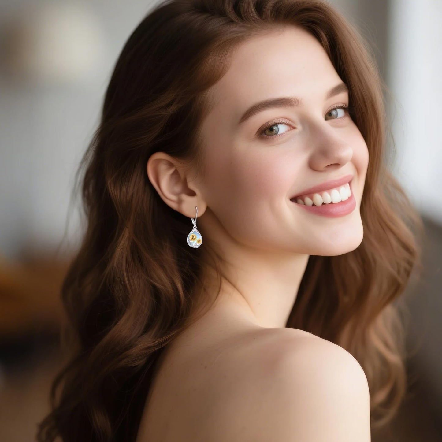 POPLYKE Moonstone Sunflower Teardrop Drop Dangle Earrings Sterling Silver Sunflower Leverback Earrings Moonstone Jewelry Gifts for Women
