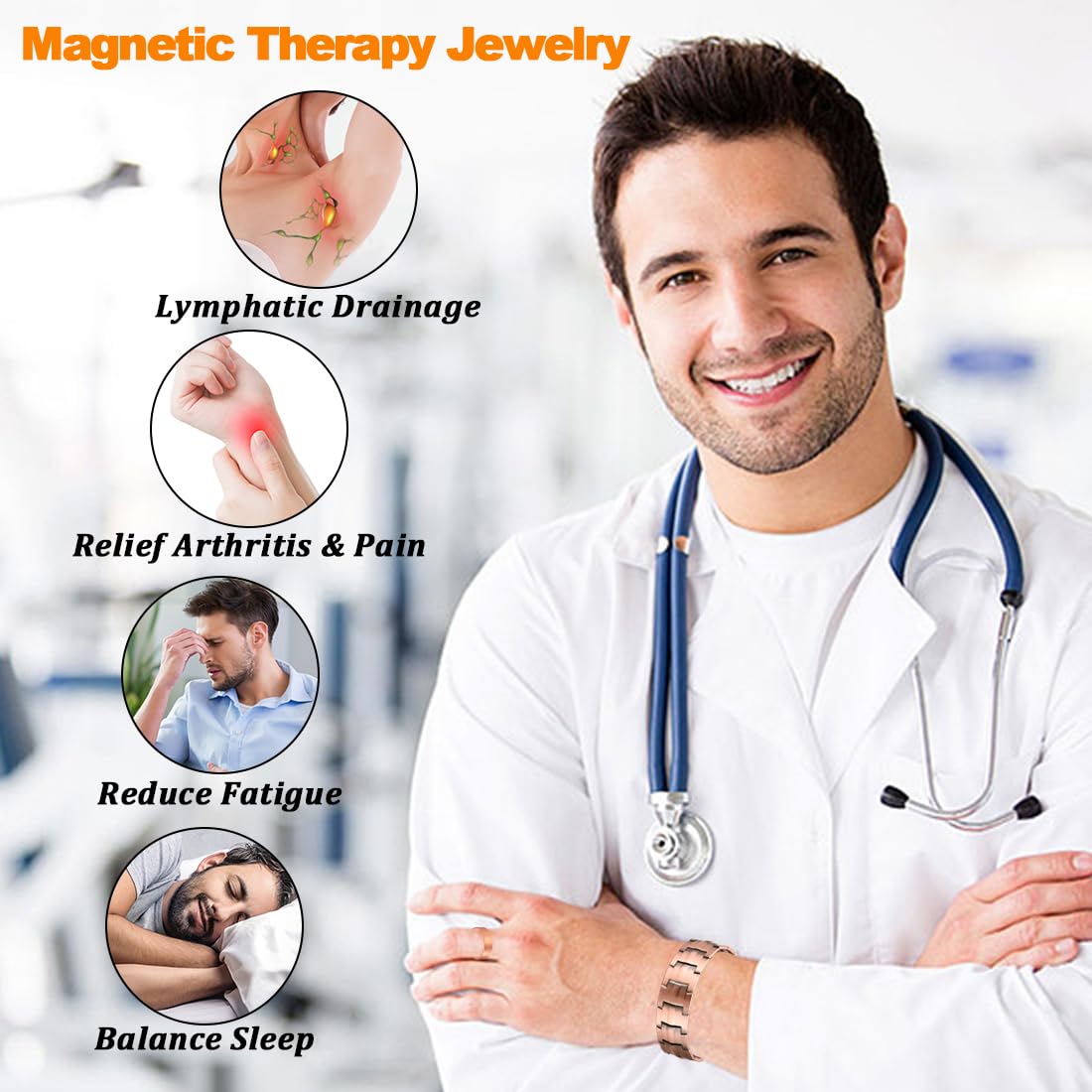 Cigamg 3X Copper Bracelet for Men Triple Strength Magnets Pure Copper Magnetic Bracelet & Ring Set with Adjustable Sizing Tool