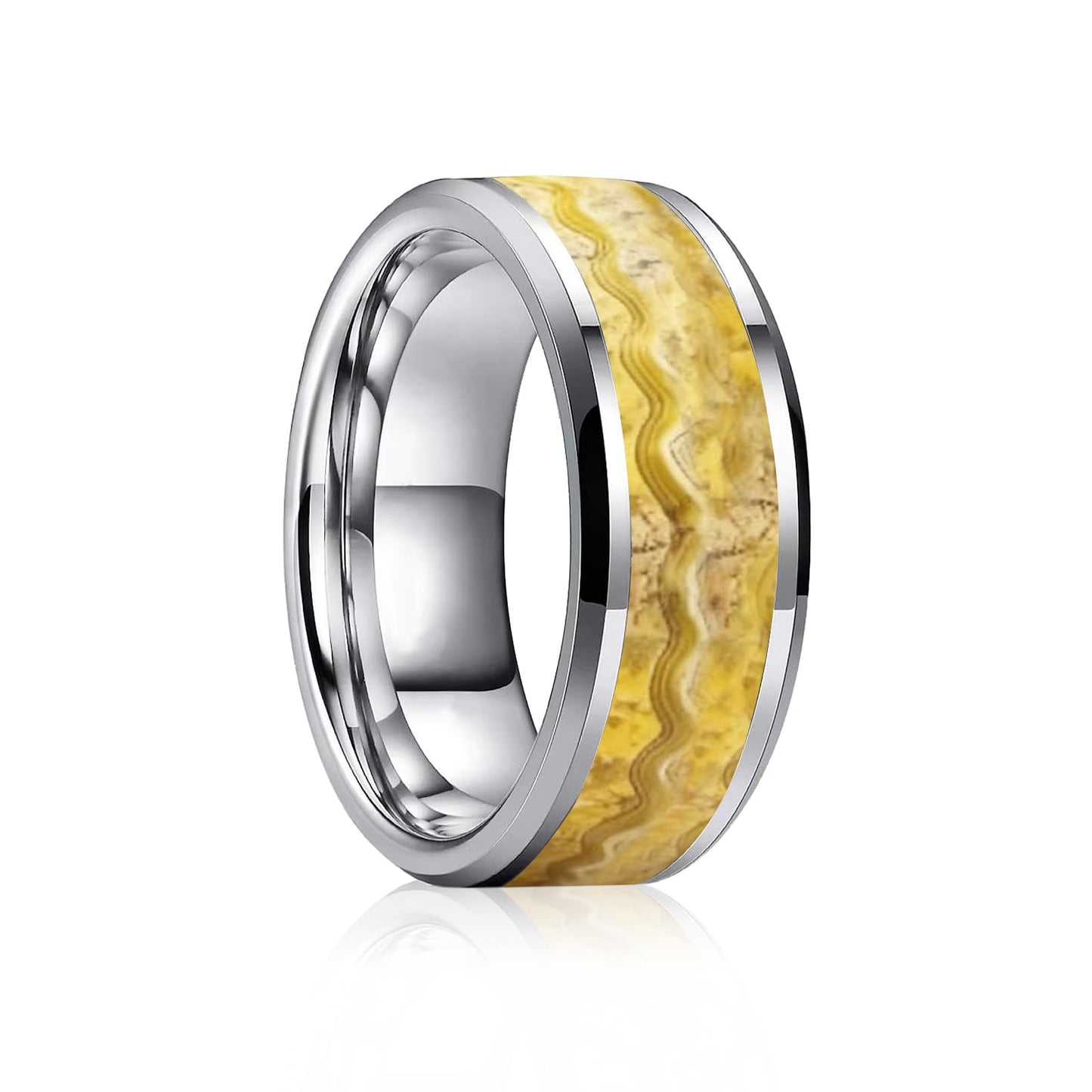 HJIMMNHONG New Carbon Fiber Fashion Rings Double Beveled Edge Delicate Polished Simple Stainless Steel Mens and Women Rings,8mm,Size Available (Flowing-sand Gold, 11)