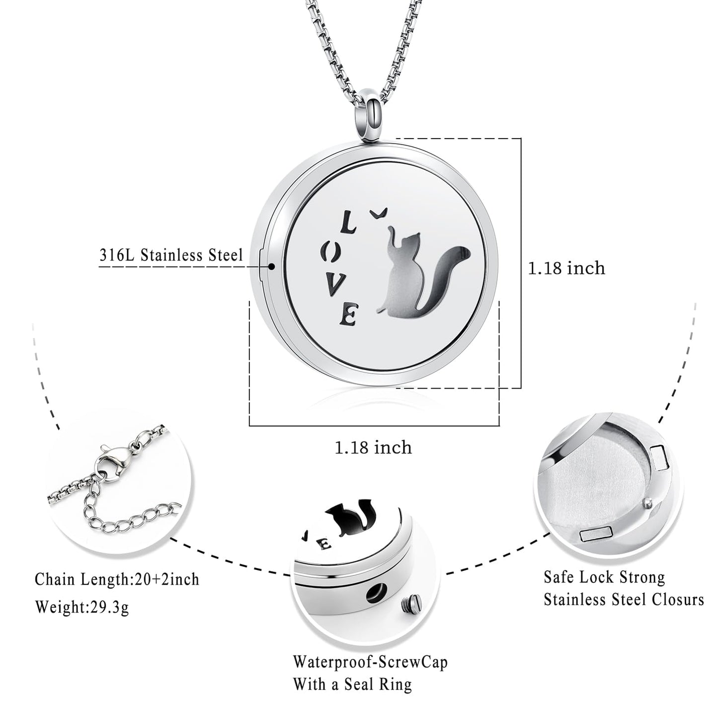 Minicremation Stainless Steel Paw Print Round Perfume Essential Oil Diffuser Pendant Necklace Women Aromatherapy Essential Oil Diffuser Locket Pendant Necklace, with Refill Pads (Customize-Image)