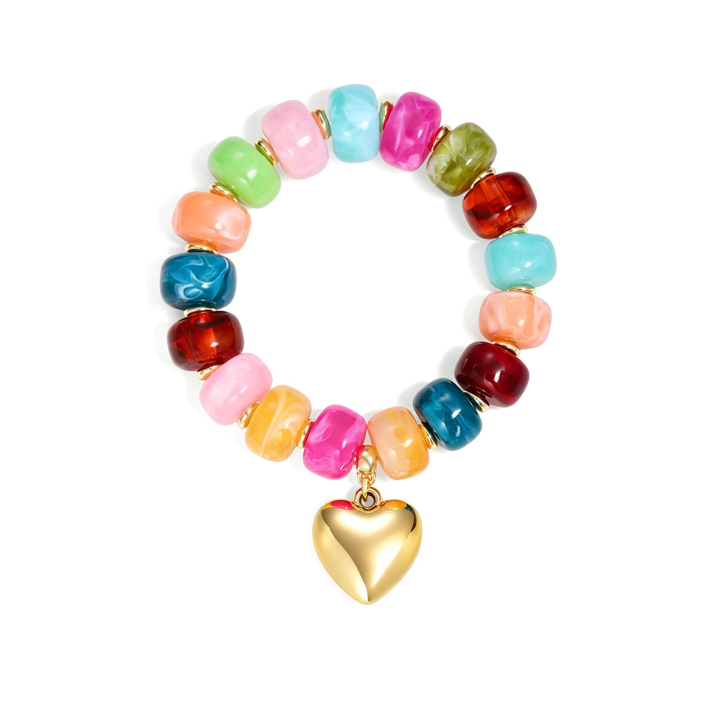 Coprall Colorful Beaded Bracelets Boho Jewelry for Women Multicolor Resin Chunky Bracelet Summer Vacation Outfits Beach Gifts(Heart)