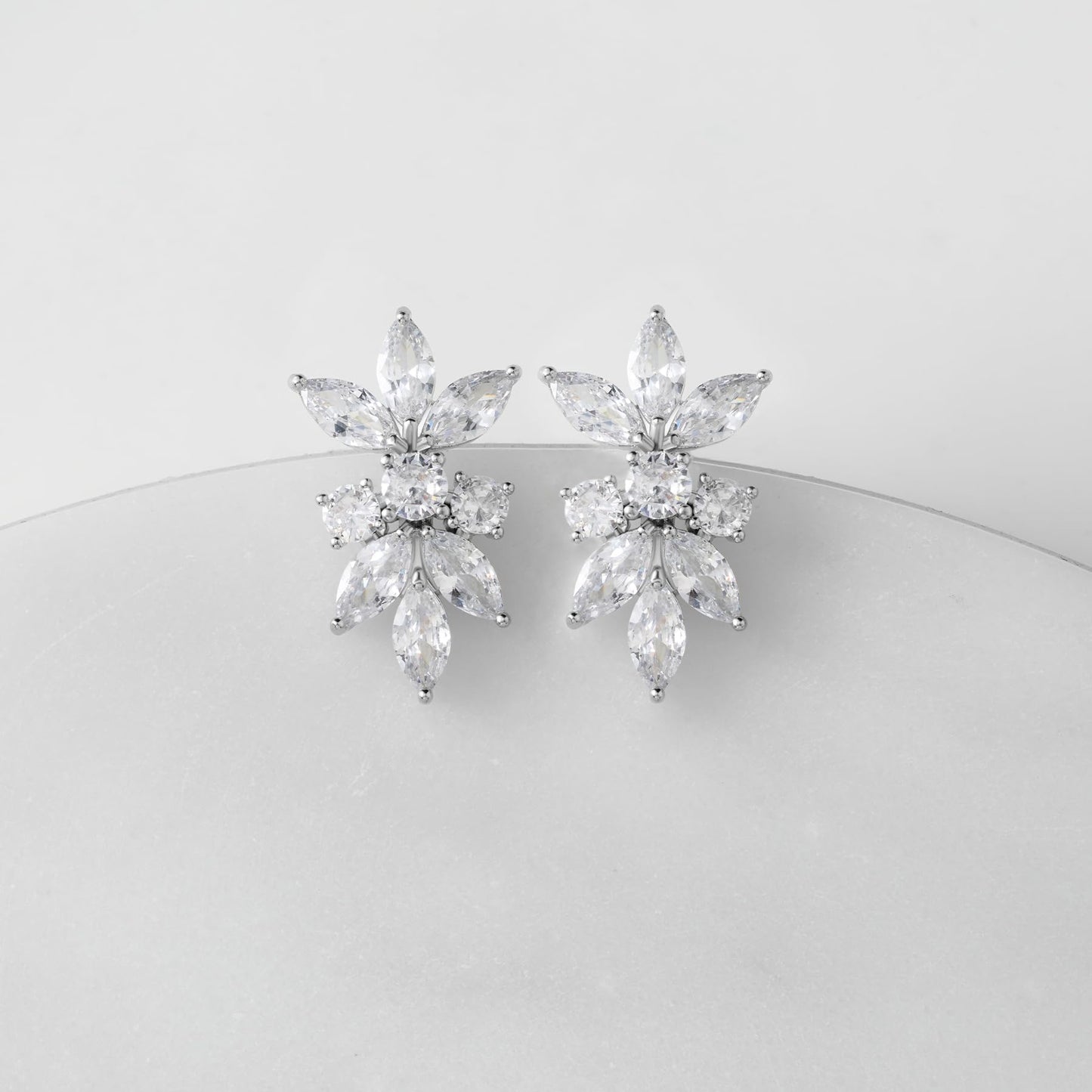 SWEETV Marquise Cubic Zirconia Wedding Bridal Stud Earrings for Brides Bridesmaids, Crystal Pearl Rhinestone Stud Earrings for Women Prom Party Jewelry Gifts (Silver-Cubic Zirconia)