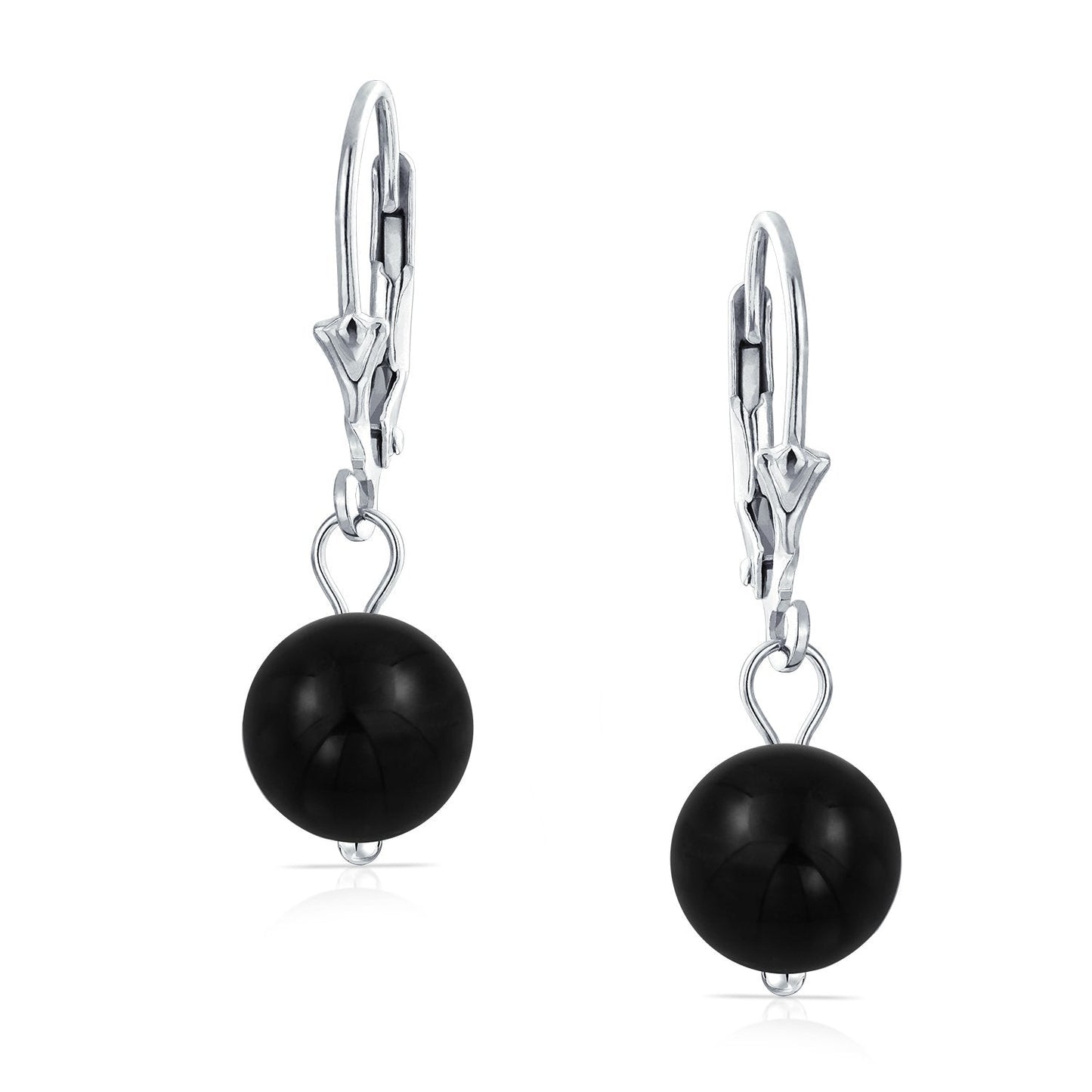Bling Jewelry Timeless .925 Sterling Silver Black Onyx Bead 8mm Ball Drop Earrings Lever Back Genuine Gemstone