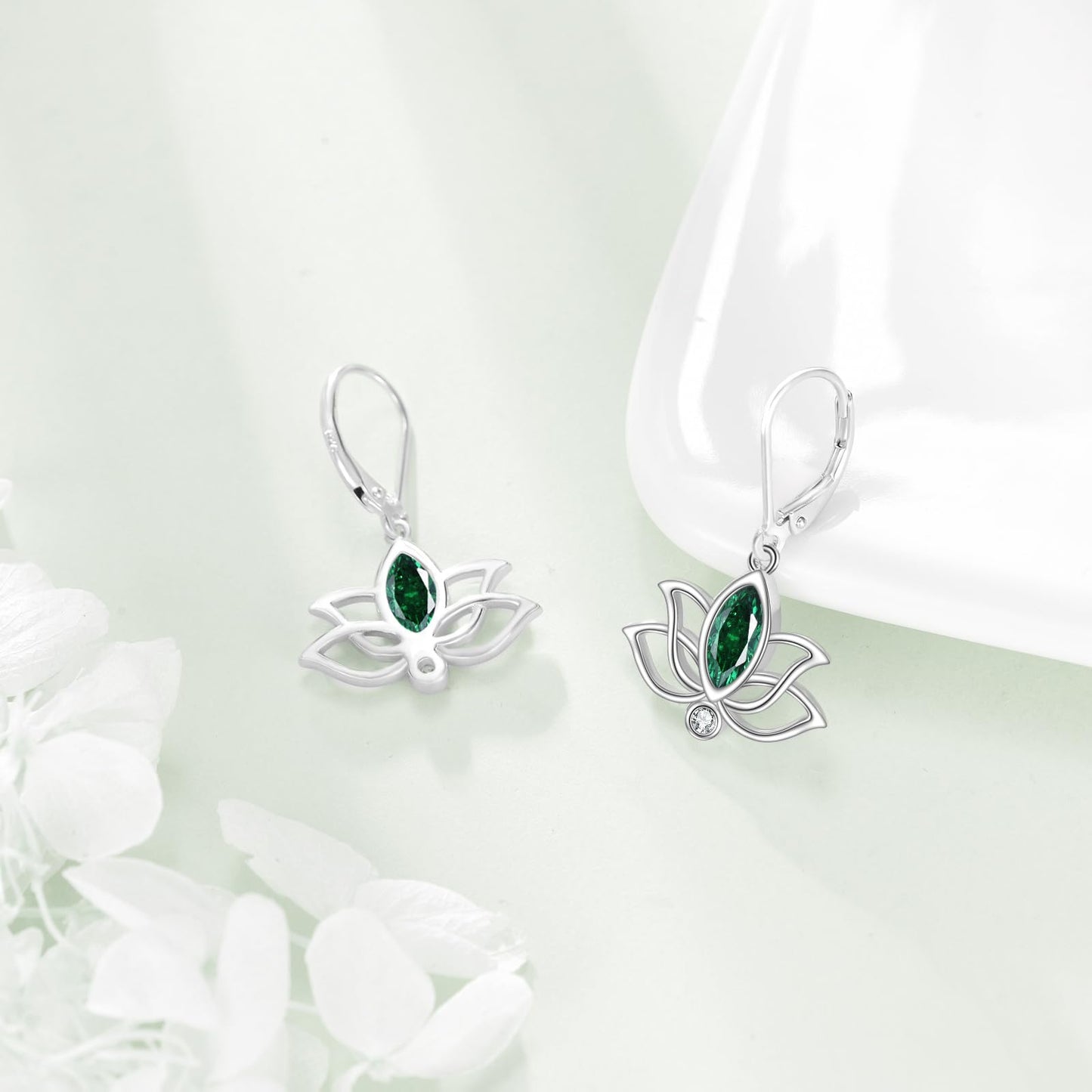 YFN Lotus Flower Earrings Sterling Silver Birthstone Lotus Leverback Dangle Drop Earrings Jewelry Gifts for Women (E. May)