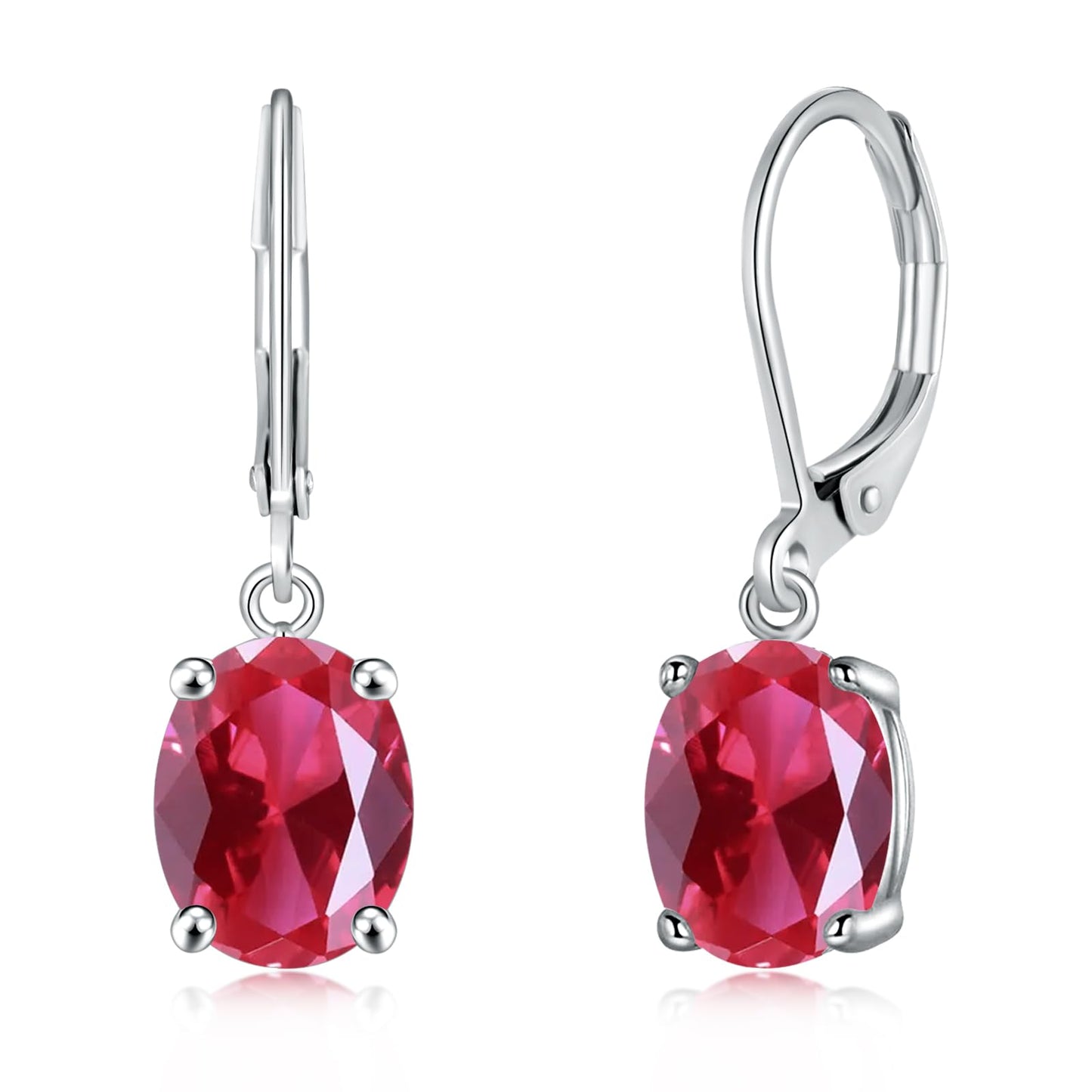 CiNily Cut-Oval Leverback Dangle Earrings for Women Red Cubic Zircon 14k White Gold Plated Hypoallergenic Hanging Earrings Lightweight Summer Drop Earrings