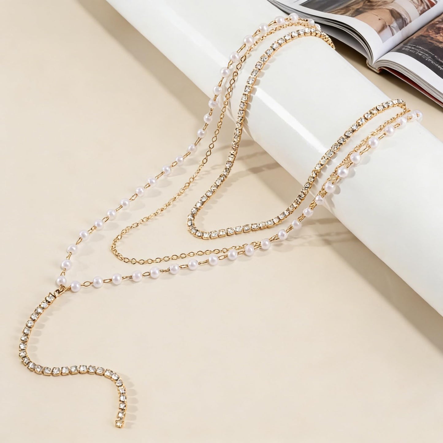 ENGCKSHI Necklace for Women, Dainty Long 14K Gold Y-Shaped Necklace Jewelry Trendy Beaded Layered Chain Drop Necklaces Jewelry Women Gifts