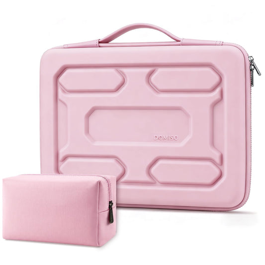 DOMISO Laptop Hard Case 14-14.4 inch Waterproof Shockproof Hard Shell Laptop Sleeve with Handle & Storage Pocket, Compatible with MacBook, HP, Dell,Pink
