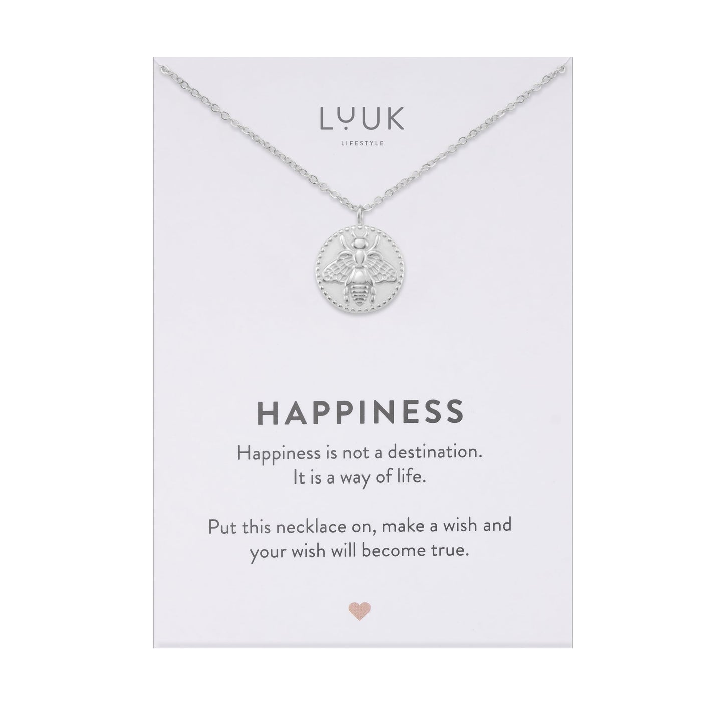 LUUK LIFESTYLE Stainless steel Honeybee pendant, 14k Silver plated necklace, HAPPINESS Gift Card, 19 IN adjustable waterproof sturdy chain, Gift for women, vacation dainty chic modern trendy aesthetic