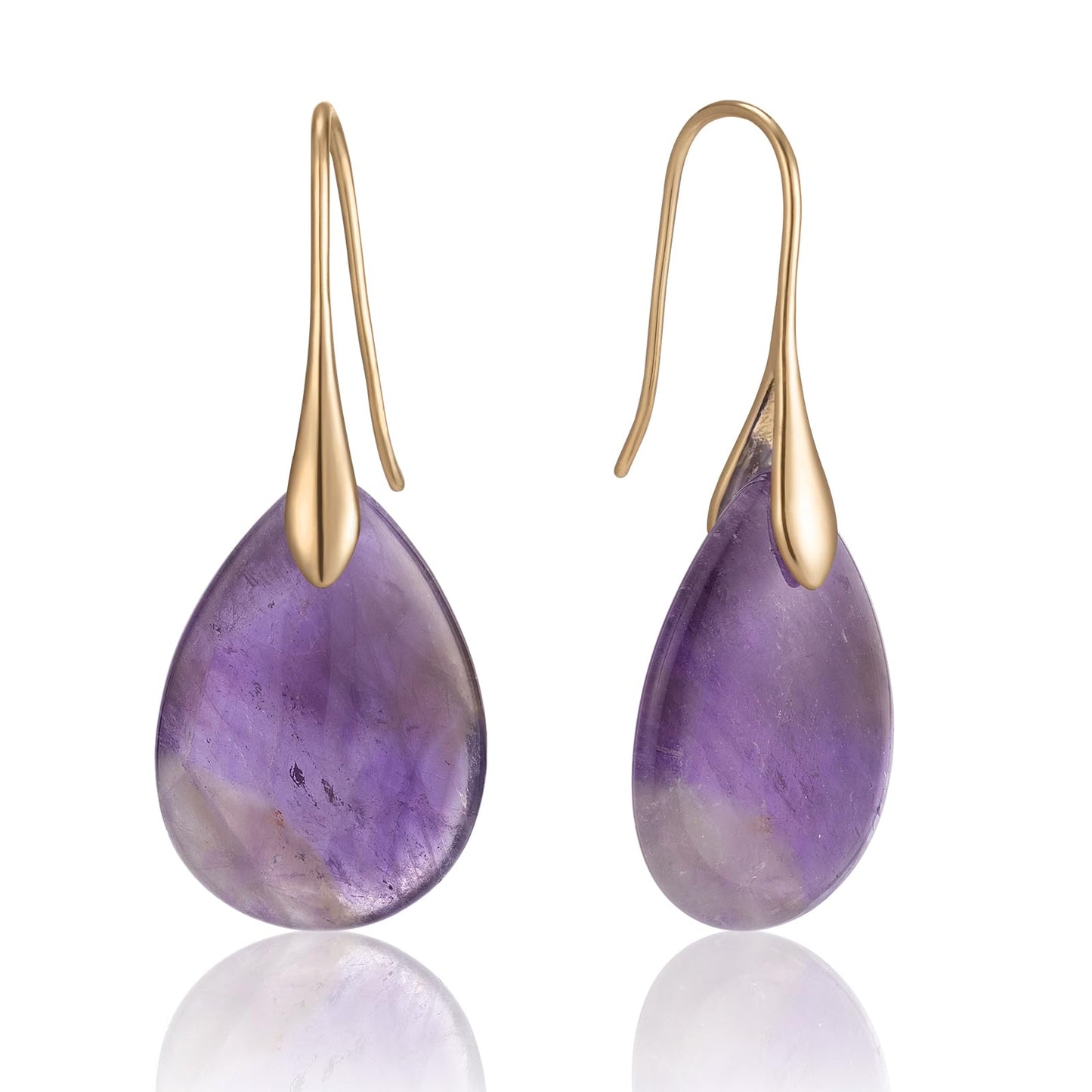 SELOVO Purple Teardrop Agate Stone Fishhook Red Stone Dangle Drop Earrings Gold Tone
