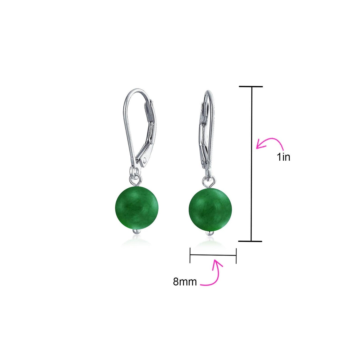 Bling Jewelry Timeless .925 Sterling Silver Green Aventurine Bead 8mm Ball Drop Earrings Lever Back Genuine Gemstone
