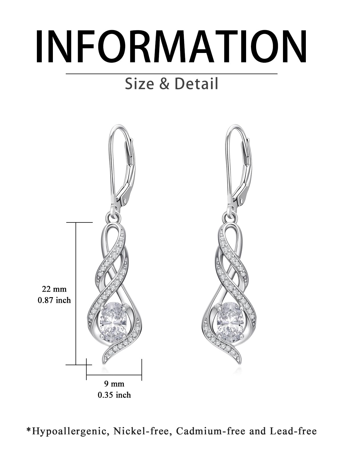 POIUY Diamond April Birthstone Infinity Leverback Dangle Earrings Hypoallergenic Drop Earrings Love Jewelry Anniversary Christmas Wedding Gift for Mom Wife Sister Daughter Girlfriend