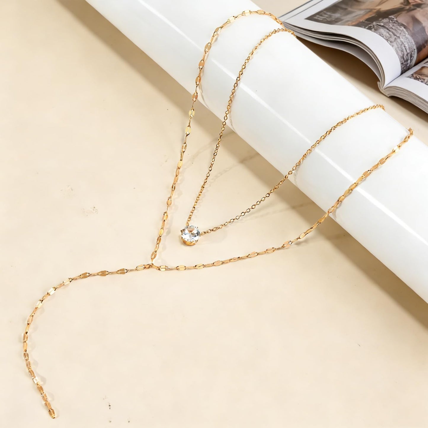 ENGCKSHI Necklace for Women, Dainty Long 14K Gold Y-Shaped Necklace Jewelry Trendy Beaded Layered Chain Drop Necklaces Jewelry Women Gifts