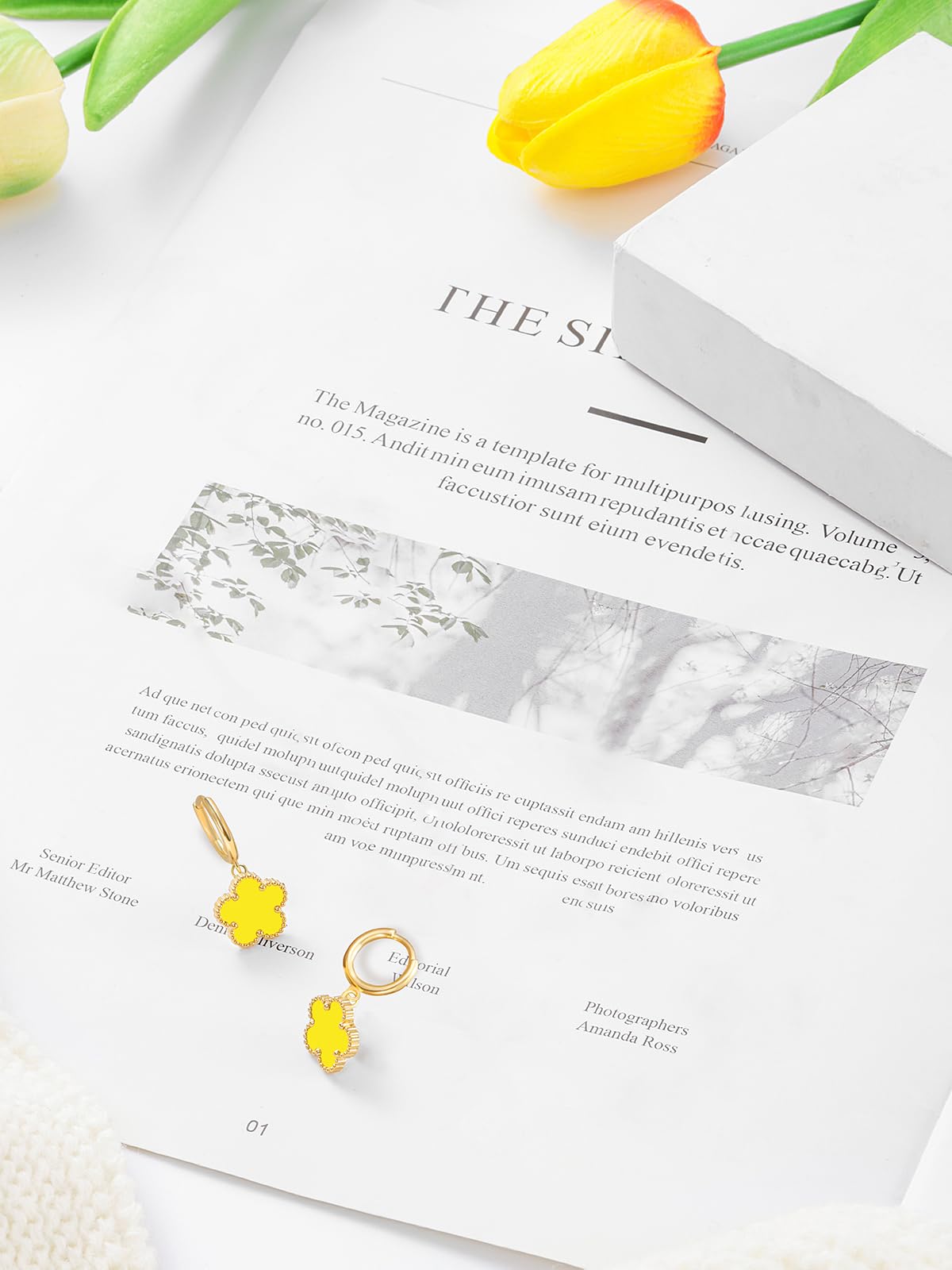 Gold Plated Five Leaf Clover Dangle Earrings for Women Lucky Flower Jewelry (Yellow-14K Gold Plated)