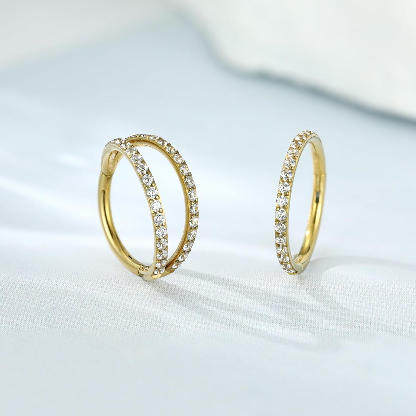 Nose Hoop Gold Double Hoop Septum Ring with CZ Septum Jewelry Surgical Steel Conch Piercing Jewelry Nose Earrings 16g Septum Clicker Lip Rings Helix Earring 12mm Conch Piercing Cartilage Earring