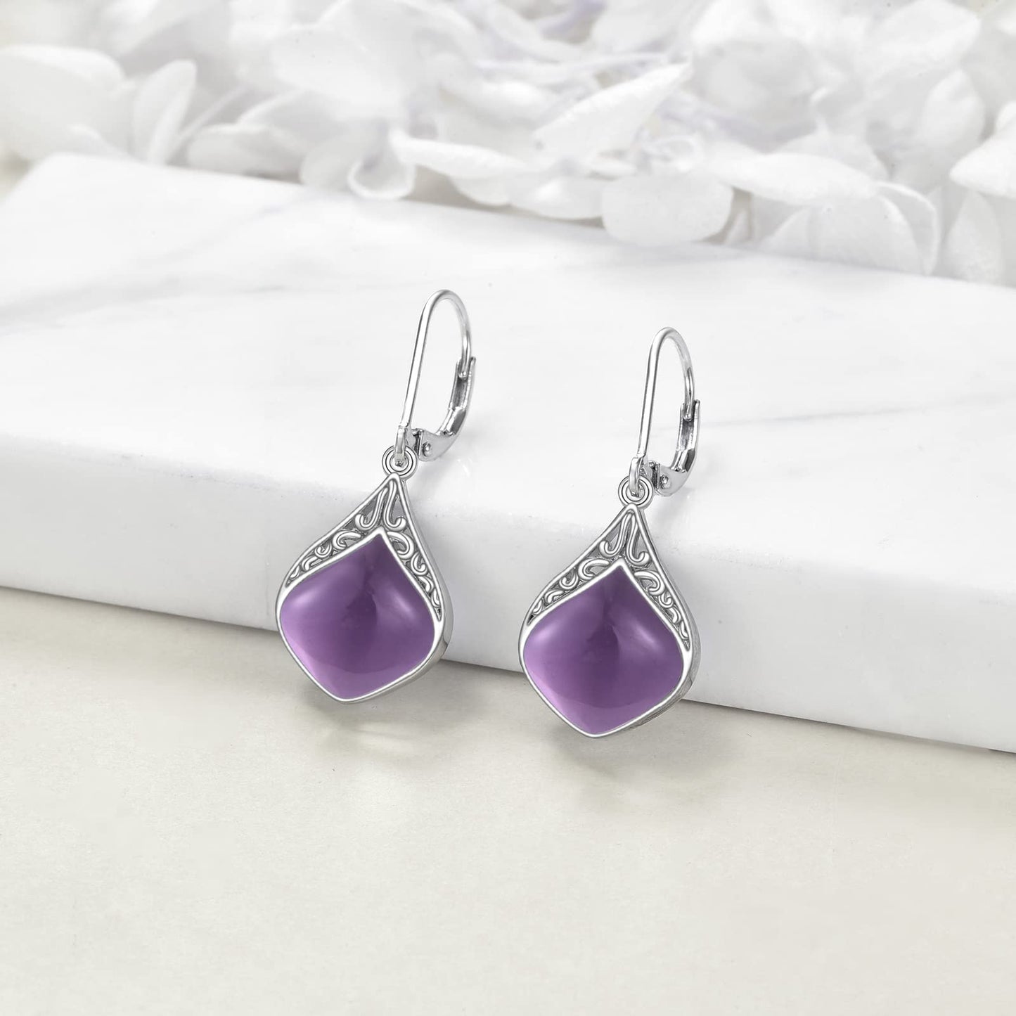 Amethyst Earrings Sterling Silver Irish Celtic Filigree Teardrop Drop Earrings Jewelry Christmas Gifts for Women Mother Daughter