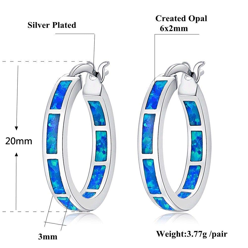 CiNily Sterling Silver Plated Hoop Earrings, Blue Opal Small Hoop Earrings for Women Hypoallergenic Earring Jewelry Ear Hoops Gemstone Round Hoops for Ladies