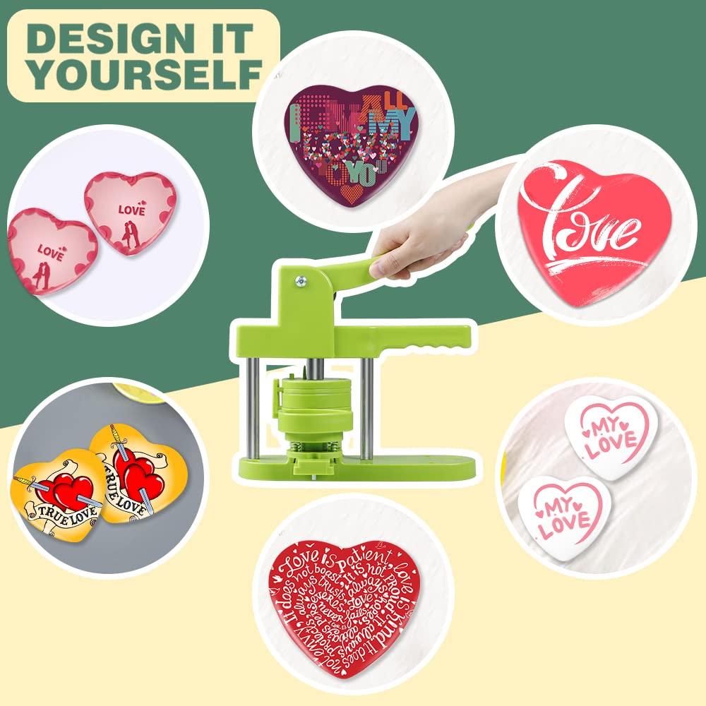 Happizza Heart-Shaped Button Mold, 57mm/2.24 inch, Green Resin, Slide Rail Button Maker Machine Compatible