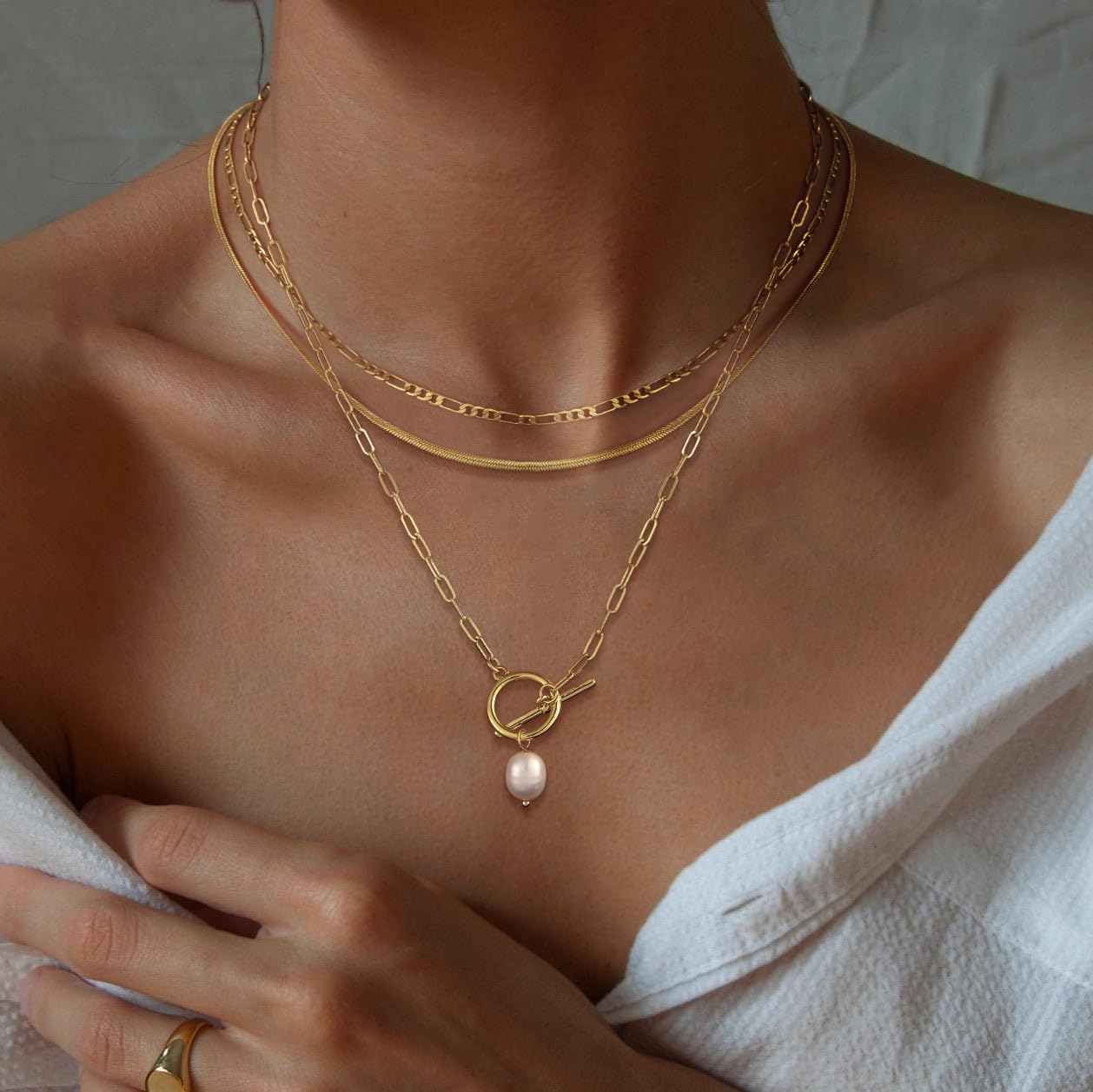 MFRYK Gold Necklaces Stack For Women,14K Gold Plated Simple Layered Choker Necklaces,Stackable Multilayer Gold Small Square Pendant Box Paperclip Chain Layered Necklaces Set Jewelry Gift for Women