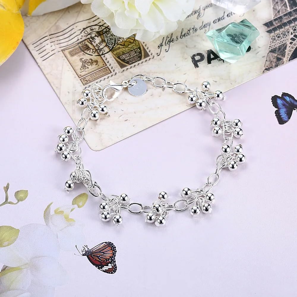 OSIRIDEH2 Bell Bracelet 925 Sterling Silver Bells Sounds Bead Chain Bracelet for Women Wedding Engagement Party Jewelry Jingling Bracelets (bracelet-01)