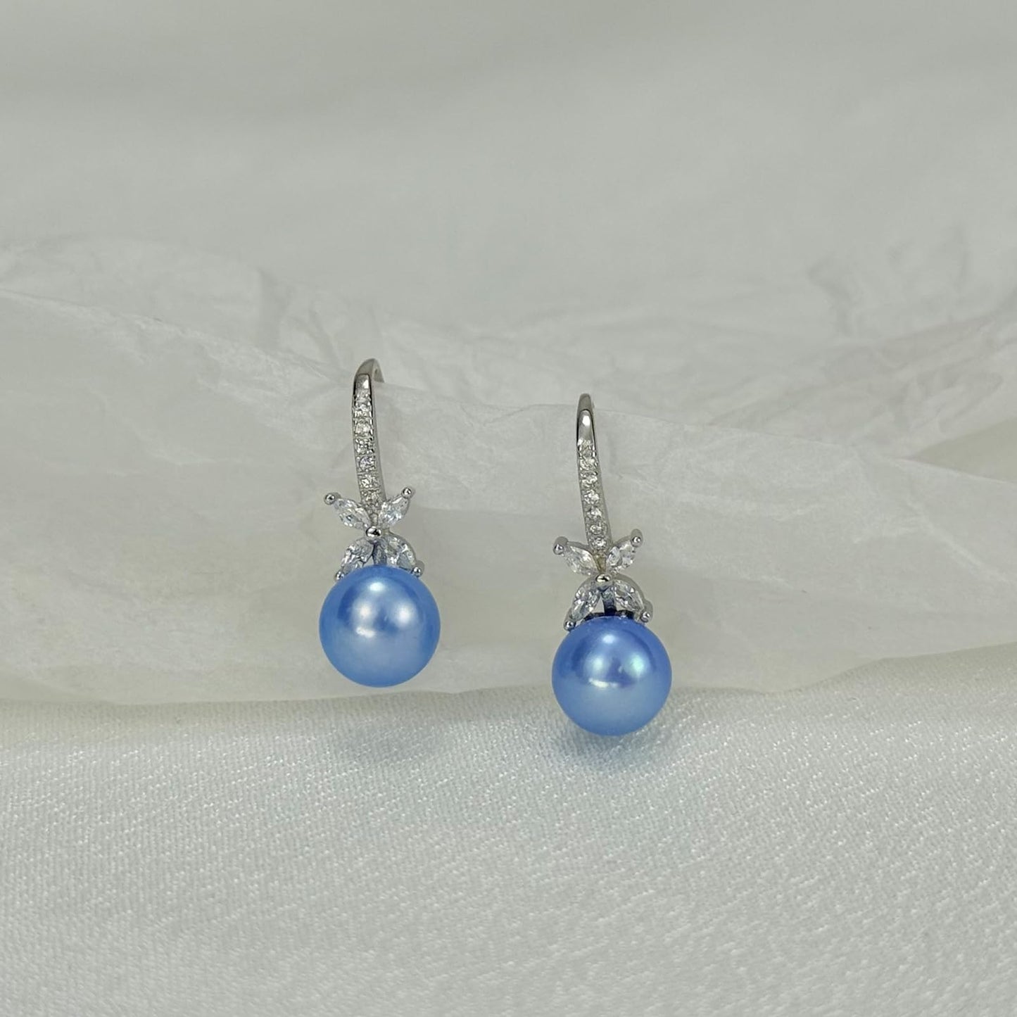 BAMIKI Pearl Drop Earrings for Women - 925 Sterling Silver 18k Gold Plated Hypoallergenic Round Blue Saltwater Cultured Pearls Ear Hook Earrings with Cubic Zirconia Jewelry Gifts for Mother Wife