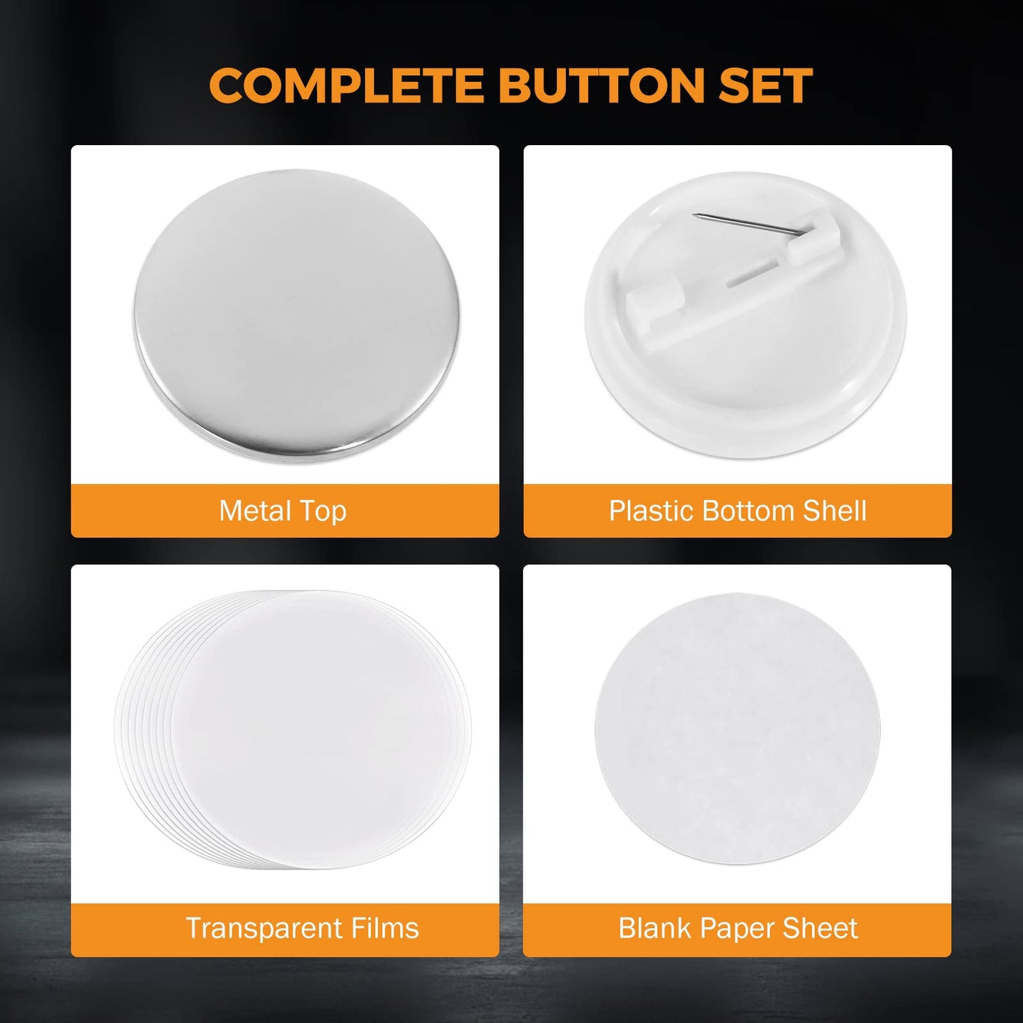 BEAMNOVA 200 Sets 32mm / 1.26 in (Approx. 1-1/4 inch) Button Maker Supplies, Fix-Pined Plastic Back, Hand Press Badge Making Refills, Blanks for Round Pin Making Machine
