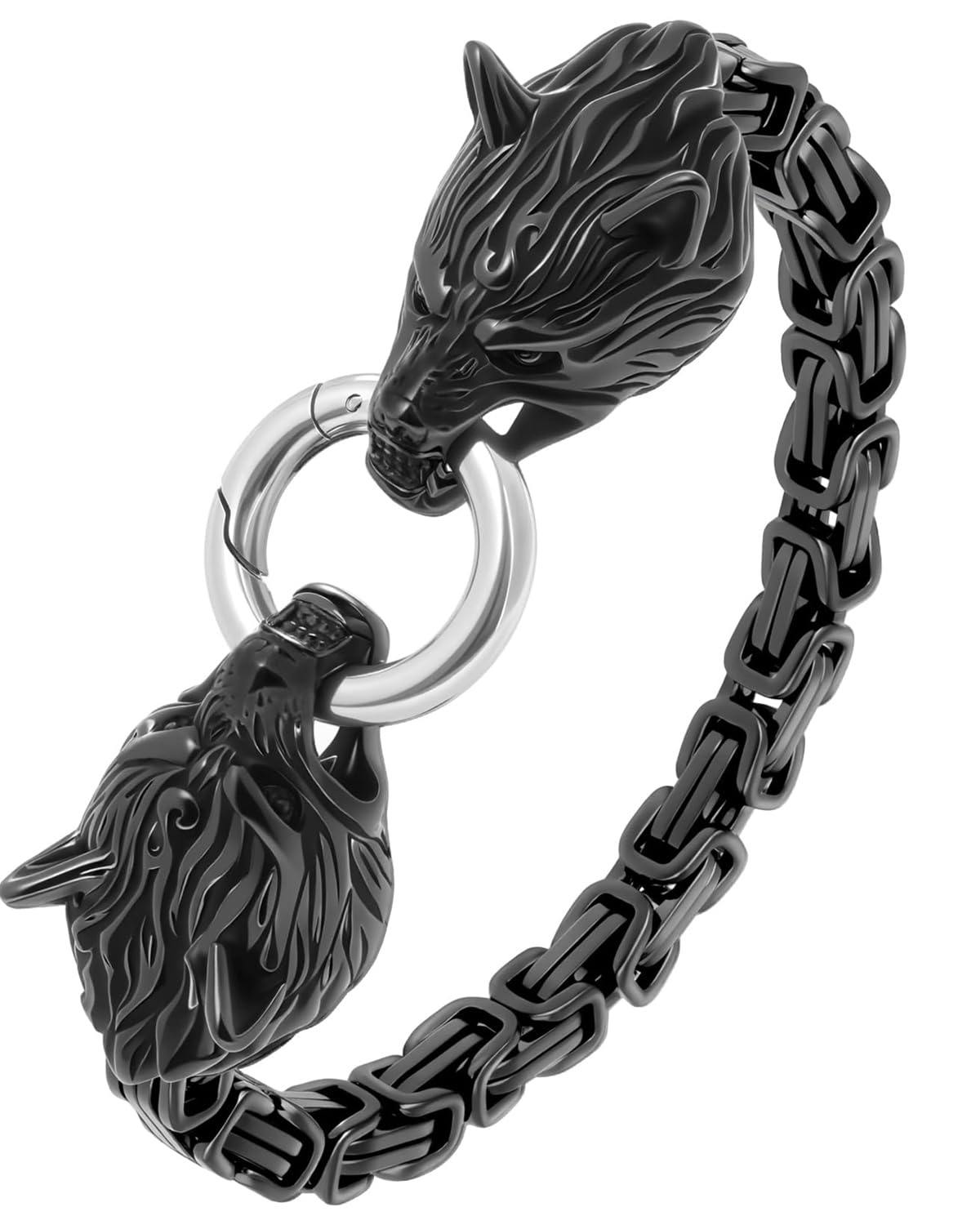 LuxGoth Stainless Steel Wolf Head Heavy Cuban Link Chain Bracelet Gothic Punk Rock Biker Vintage Viking Animal Franco Link Curb Bracelet Jewelry for Men Black GTS-B1B45901