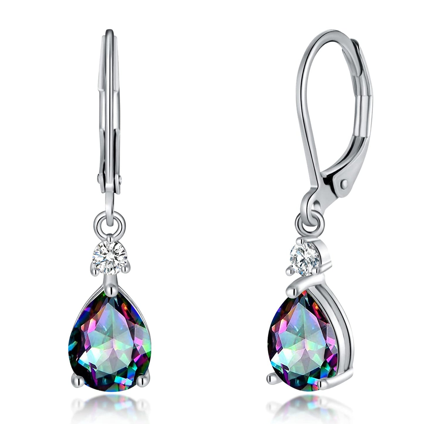 CiNily Womens Leverback Dangle Drop Earrings 14K White Gold Plated Hypoallergenic Mystic Rainbow Topaz Earrings