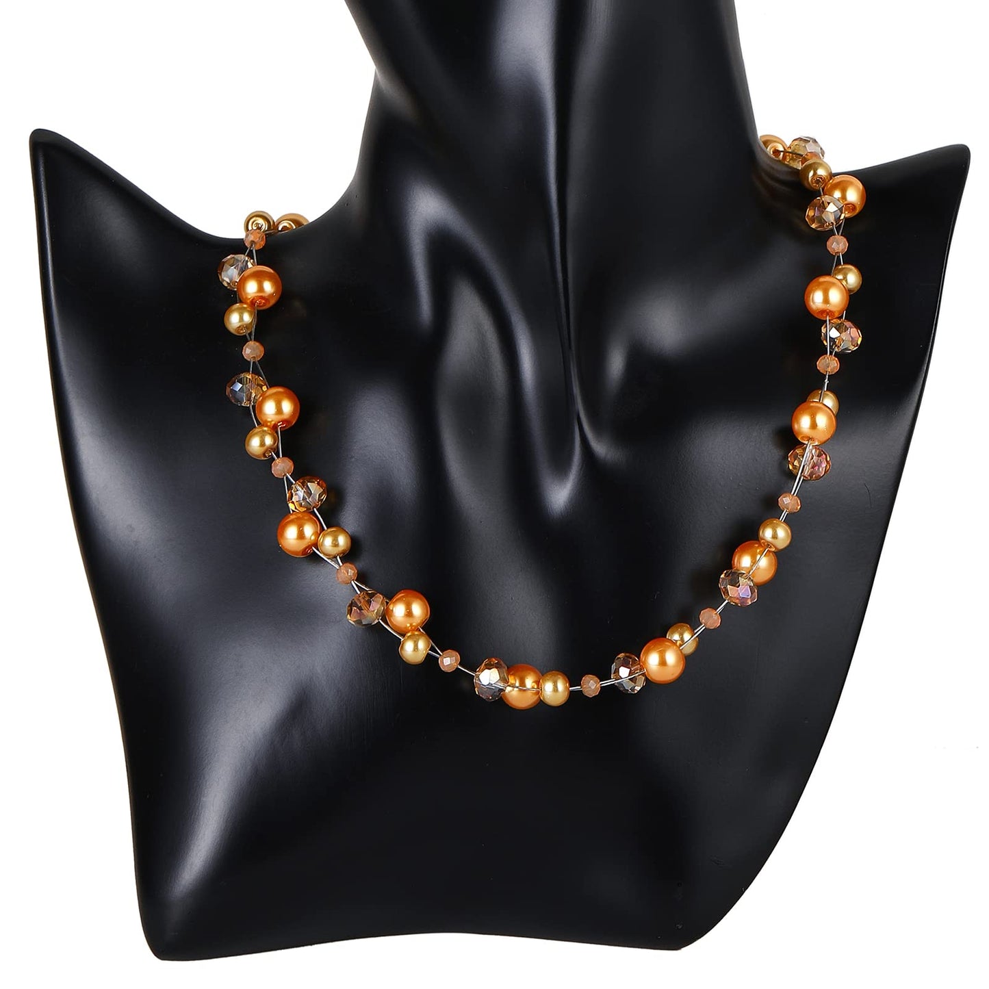 Short Beaded Turquoise Necklace For Women - Fashion Jewelry with Pearl and Crystal Bead, Birthday Gifts For Women (27-Orange)