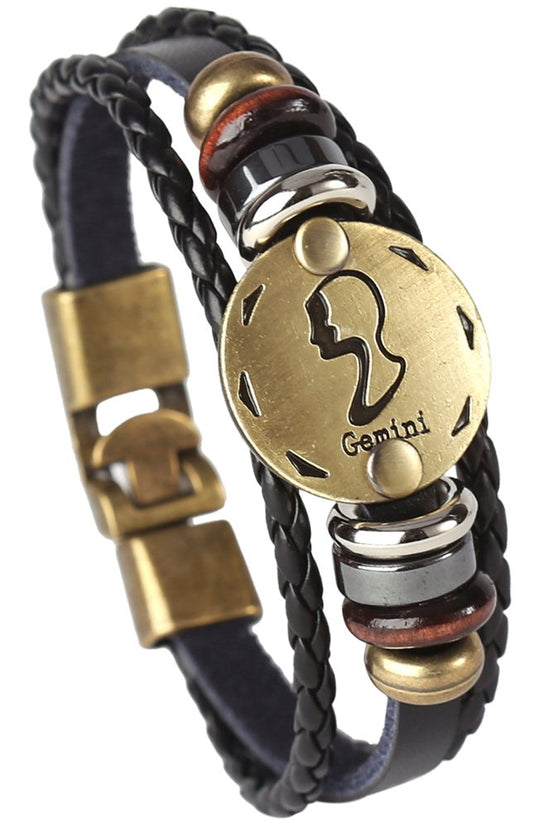 Hamoery Punk Alloy Leather Bracelet For Women Constellation Braided Rope Bracelet Bangle Wristband(Gemini)