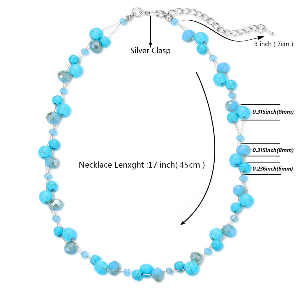 Short Beaded Turquoise Necklace For Women - Fashion Jewelry with Pearl and Crystal Bead, Birthday Gifts For Women (1-Turquoise)