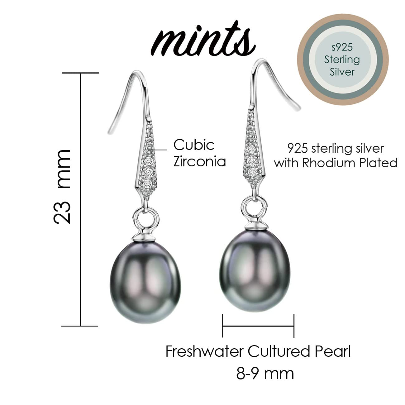 Black Freshwater Pearl Earrings Dangle Drop Earrings Sterling Silver Accented Fine Jewelry For Women