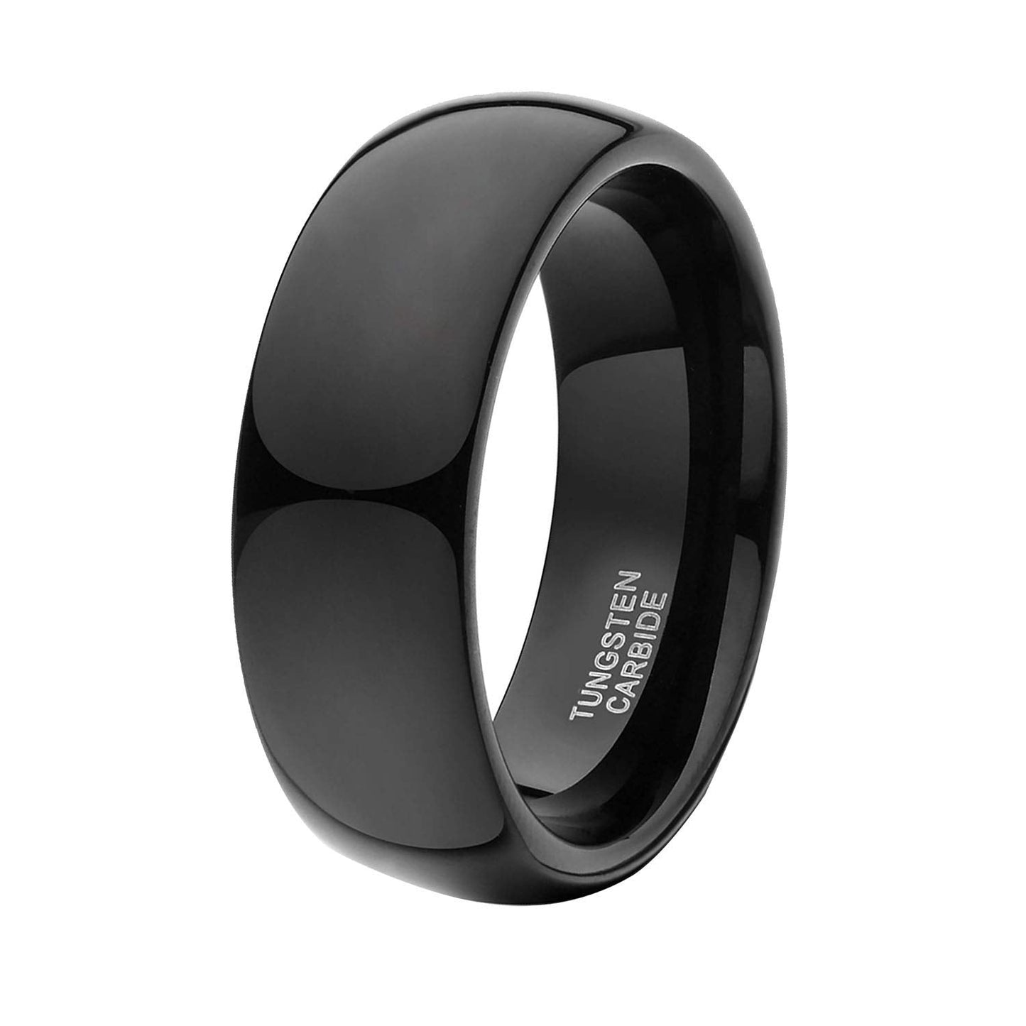 TRUMIUM 8mm Black Ring Band Tungsten Wedding Band for Men Women High Polished Dome Comfort Fit Size 7