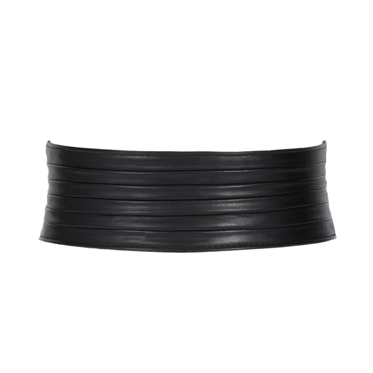 SANSTHS Women Wide Elastic Belts for Dresses Vintage Fashion Stretchy Waist Belts Ladies Cinch Belts Leather Waistband,Black,M