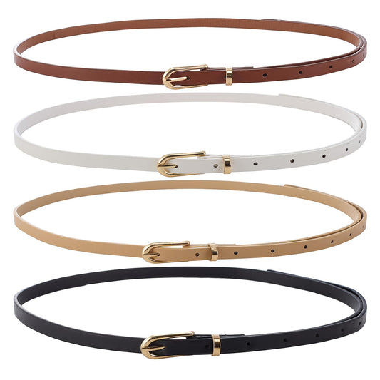 Fsfsdg 4 Pack Classic Belt for Dress Skinny Belt Women with Gold Buckle Thin Leather Waist Belt for Jeans Pants Dresses Daily Wear